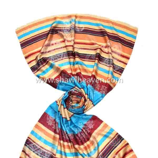 Multi striped and paisley modal jacquard shawl